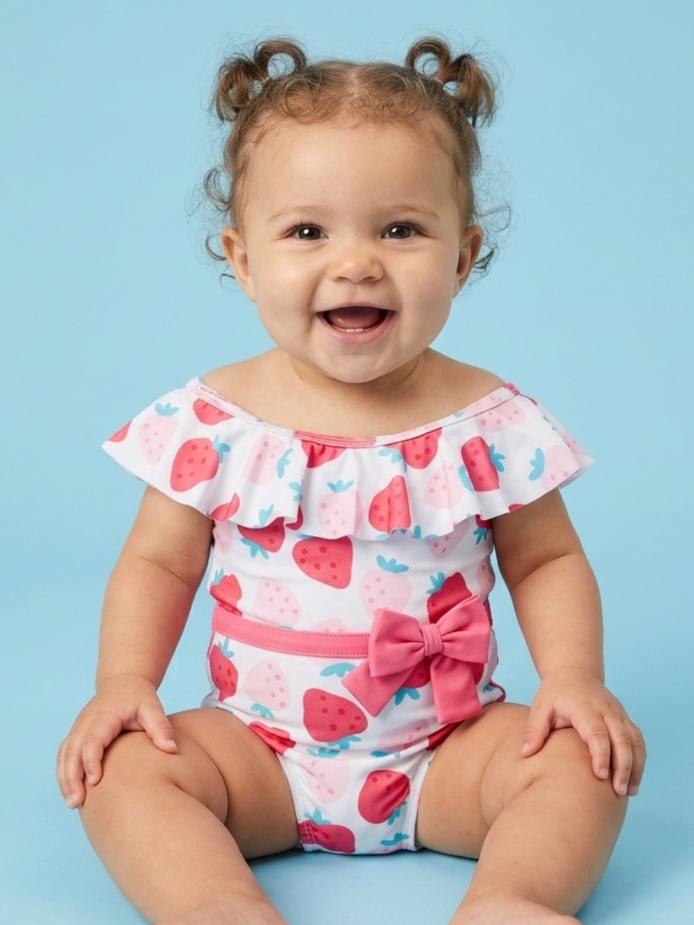 ☀️Strawberry Print Baby One-Piece Swimsuit - White & Pink